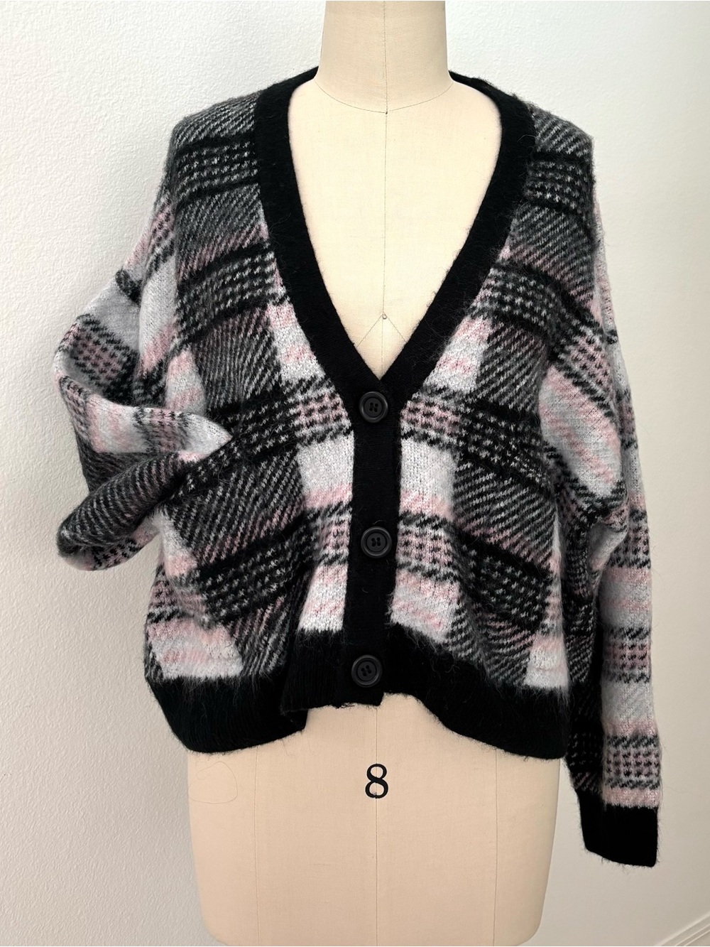 Zara Plaid Oversized Cardigan NWT Pink Black Gray Size Oversized Chunky M